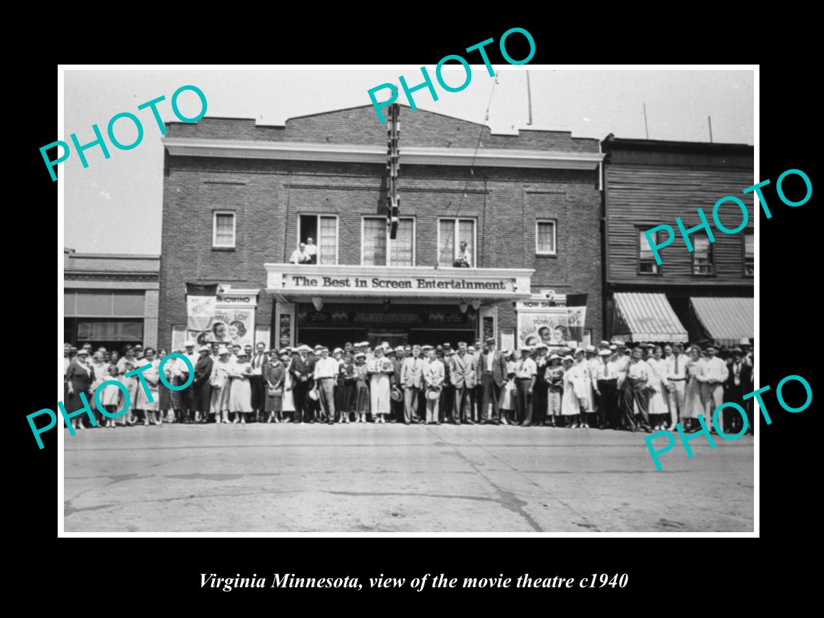 OLD LARGE HISTORIC PHOTO OF VIRGINIA MINNESOTA, VIEW OF THE MOVIE THEATRE c1940