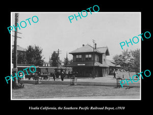 OLD LARGE HISTORIC PHOTO OF VISALIA CALIFORNIA, THE RAILROAD DEPOT STATION c1910