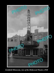 OLD LARGE HISTORIC PHOTO OF LITCHFIELD MINNESOTA, VIEW OF HOLLYWOOD THEATRE 1940