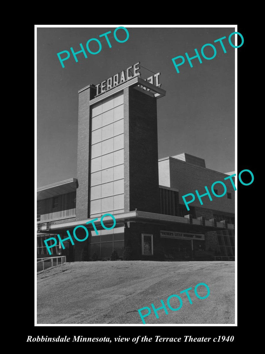 OLD LARGE HISTORIC PHOTO OF ROBBINSDALE MINNESOTA, THE TERRACE THEATRE c1940