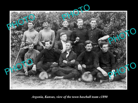 OLD LARGE HISTORIC PHOTO OF ARGONIA KANSAS, THE TOWN BASEBALL TEAM c1890