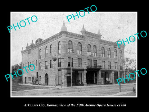 OLD LARGE HISTORIC PHOTO OF ARKANSAS CITY KANSAS, THE 5th AVE OPERA HOUSE c1900