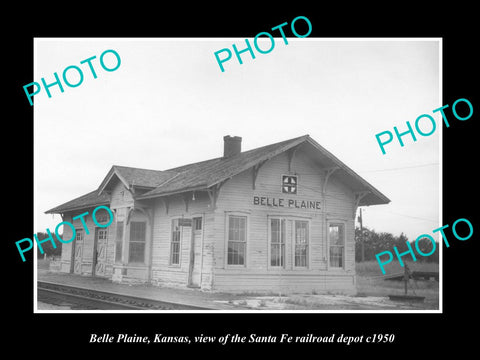 OLD LARGE HISTORIC PHOTO OF BELLE PLAINE KANSAS THE SANTA FE RAILROAD DEPOT 1950