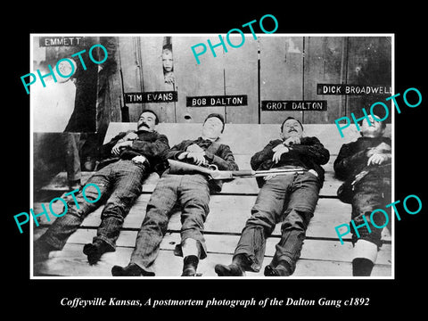 OLD LARGE HISTORIC PHOTO OF COFFEYVILLE KANSAS, THE SLAIN DALTON GANG c1892