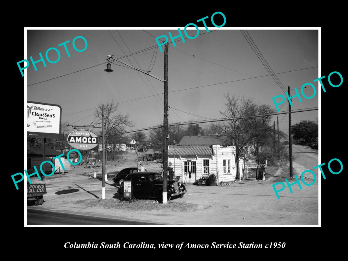 OLD LARGE HISTORIC PHOTO OF COLUMBIA SOUTH CAROLINA, AMOCO SERVICE STATION c1950