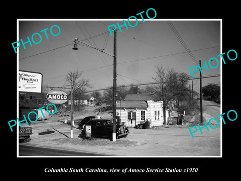 OLD LARGE HISTORIC PHOTO OF COLUMBIA SOUTH CAROLINA, AMOCO SERVICE STATION c1950