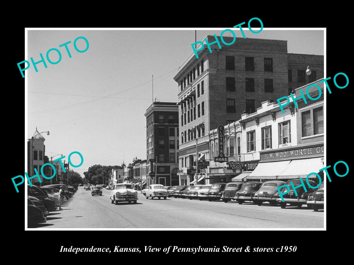 OLD LARGE HISTORIC PHOTO OF INDEPENDENCE KANSAS, VIEW OF PENNSYLVANIA St c1950