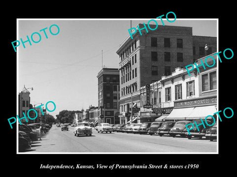 OLD LARGE HISTORIC PHOTO OF INDEPENDENCE KANSAS, VIEW OF PENNSYLVANIA St c1950