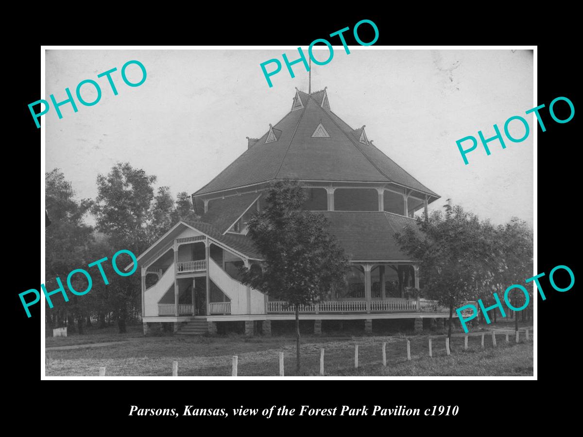 OLD LARGE HISTORIC PHOTO OF PARSONS KANSAS, THE FOREST PARK PAVILION c1910