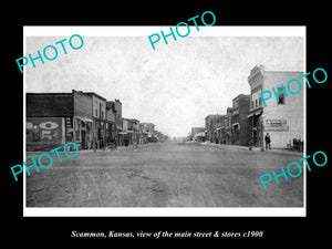 OLD LARGE HISTORIC PHOTO OF SCAMMON KANSAS, THE MAIN STREET & STORES c1900