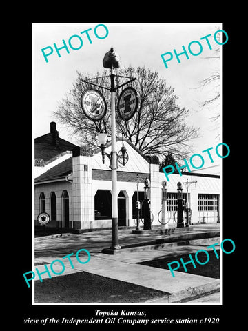 OLD LARGE HISTORIC PHOTO OF TOPEKA KANSAS, THE INDEPENDENT OIL GAS STATION c1920