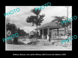 OLD LARGE HISTORIC PHOTO OF TRIBUNE KANSAS, THE RED CROWN GAS STATION c1920