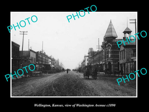 OLD LARGE HISTORIC PHOTO OF WELLINGTON KANSAS, VIEW OF WASHINGTON Ave c1890