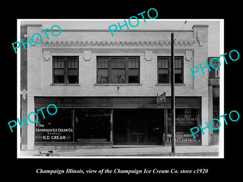 OLD LARGE HISTORIC PHOTO OF CHAMPAIGN ILLINOIS, THE ICE CREAM Co STORE c1920