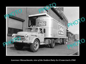 OLD HISTORIC PHOTO OF LAWRENCE MASSACHUSETTS, SEALTEST ICE CREAM TRUCK c1960