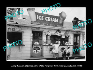 OLD HISTORIC PHOTO OF LONG BEACH CALIFORNIA, PIERPOINT ICE CREAM STAND c1950