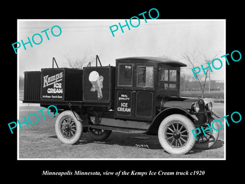 OLD LARGE HISTORIC PHOTO OF MINNEAPOLIS MINNESOTA, KEMPS ICE CREAM TRUCK c1920