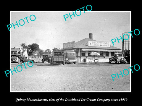 OLD LARGE HISTORIC PHOTO OF QUINCY MASSACHUSETTS, DUTCHLAND ICE CREAM STORE 1930