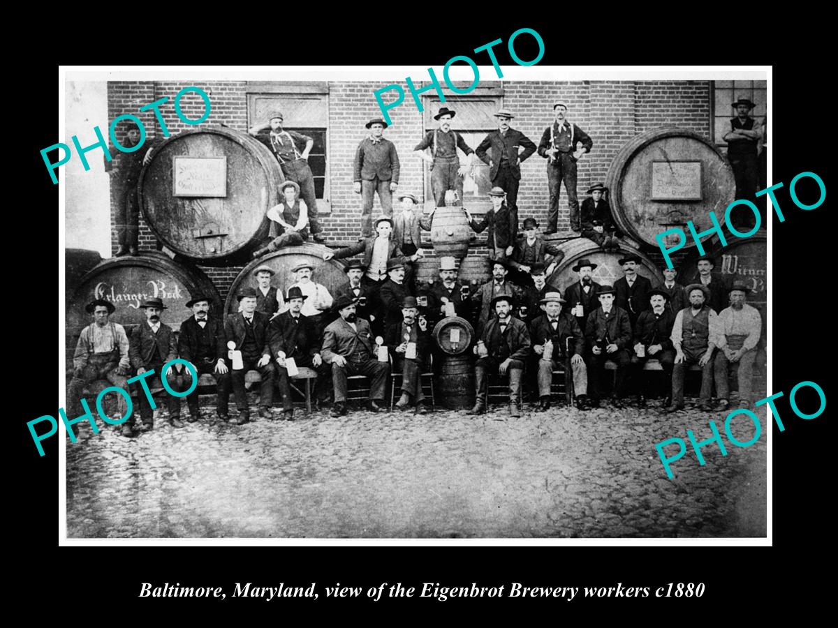 OLD LARGE HISTORIC PHOTO OF BALTIMORE MARYLAND, EIGENBROT BREWERY WORKERS c1880