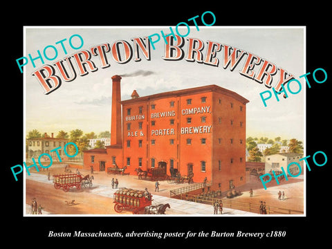 OLD LARGE HISTORIC PHOTO OF BOSTON MASSACHUSETTS, THE BURTON BREWERY POSTER 1880