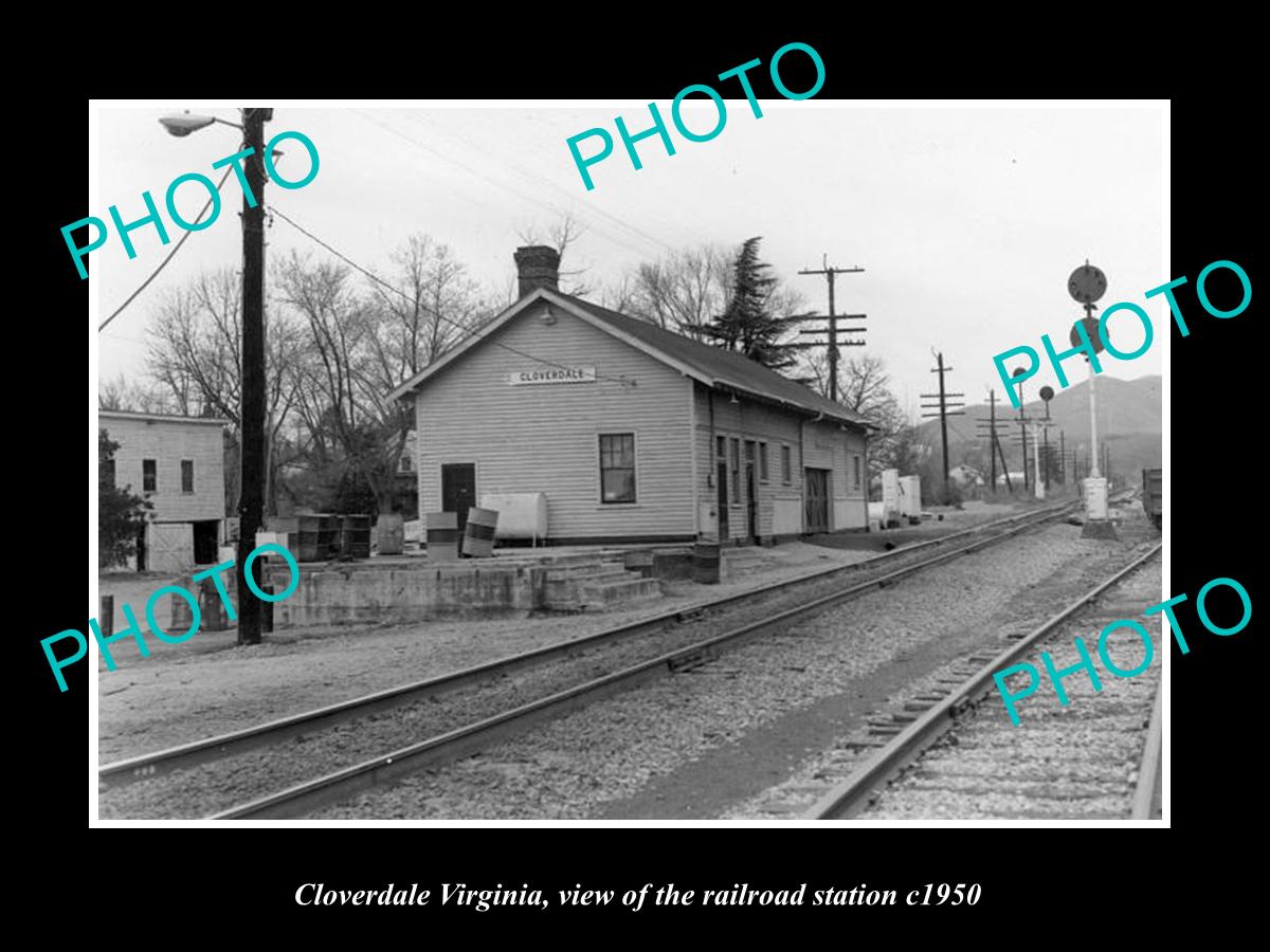 OLD LARGE HISTORIC PHOTO OF CLOVERDALE VIRGINIA, THE RAILROAD STATION c1950