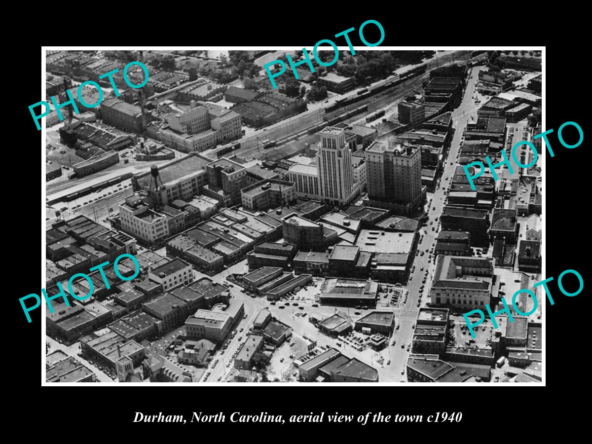 OLD LARGE HISTORIC PHOTO OF DURHAM NORTH CAROLINA, AERIAL VIEW OF THE TOWN c1940