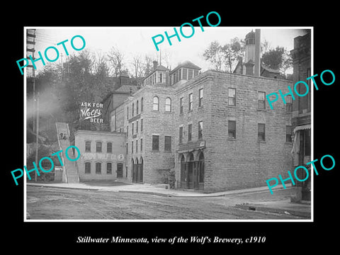 OLD LARGE HISTORIC PHOTO OF STILLWATER MINNESOTA, THE WOLF BREWERY PLANT c1910