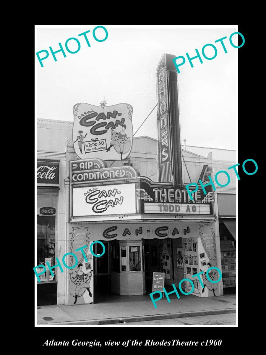 OLD LARGE HISTORIC PHOTO OF ATLANTA GEORGIA, VIEW OF THE RHODES THEATRE c1960