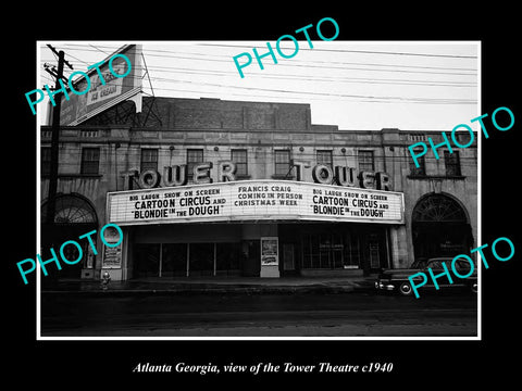 OLD LARGE HISTORIC PHOTO OF ATLANTA GEORGIA, VIEW OF THE TOWER THEATRE c1940