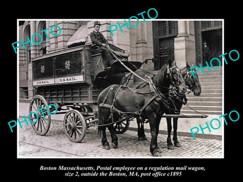 OLD LARGE HISTORIC PHOTO OF BOSTON MASSACHUSETTS, THE US MAIL WAGON & PO c1895