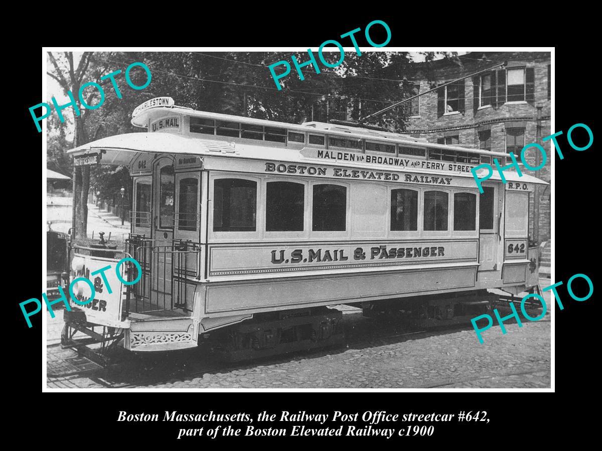 OLD LARGE HISTORIC PHOTO OF BOSTON MASSACHUSETTS, US MAIL POSTAL RAILCAR c1900