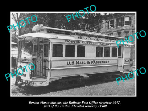 OLD LARGE HISTORIC PHOTO OF BOSTON MASSACHUSETTS, US MAIL POSTAL RAILCAR c1900