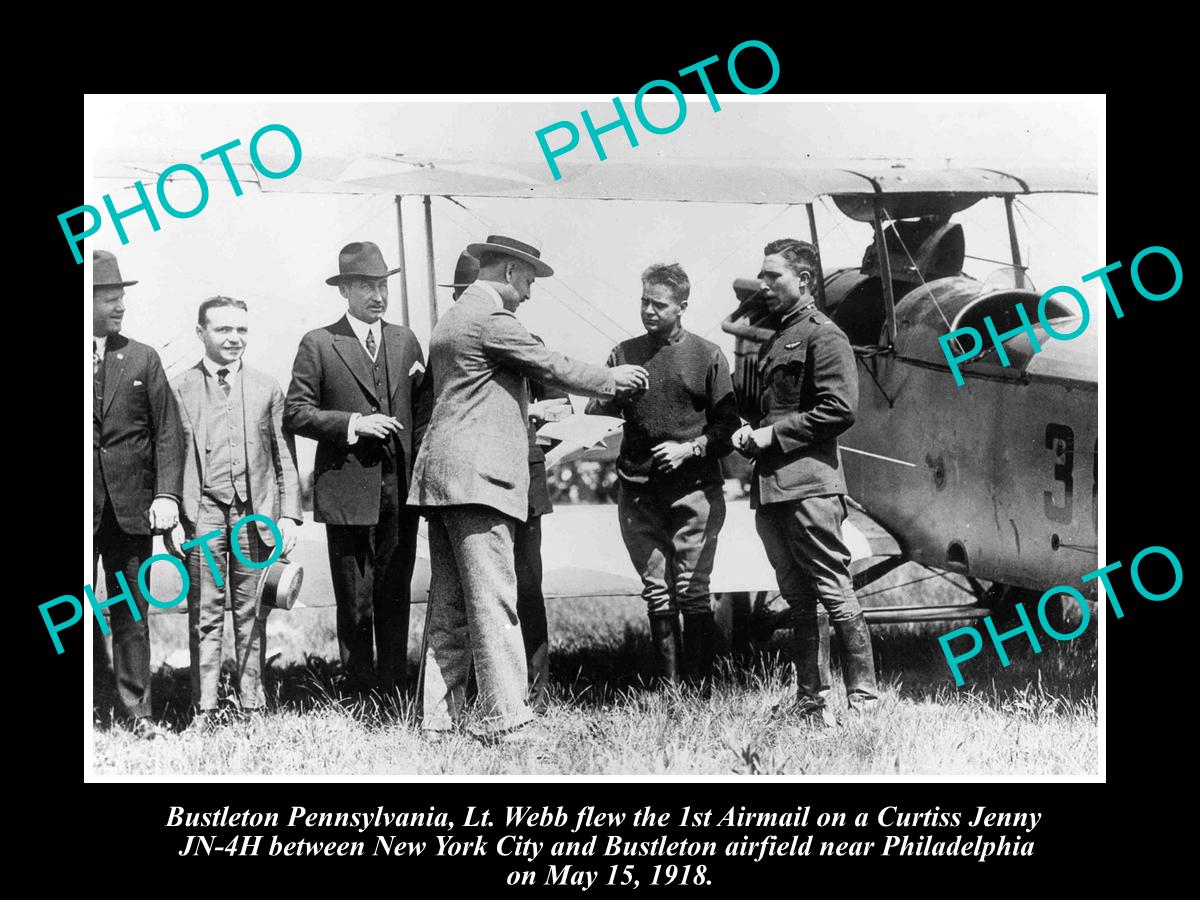 OLD LARGE HISTORIC PHOTO OF BUSTLETON PENNSYLVANIA THE 1st AIRMAIL DELIVERY 1918