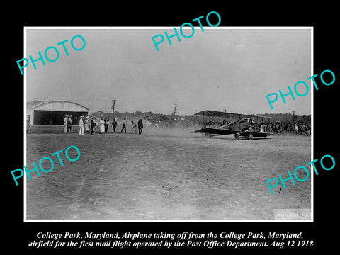 OLD LARGE HISTORIC PHOTO OF COLLEGE PARK MARYLAND, THE 1st AIRMAIL FLIGHT c1918