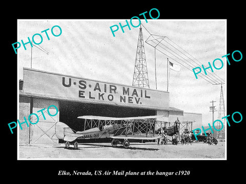 OLD LARGE HISTORIC PHOTO OF ELKO NEVADA, THE US MAIL AIRPORT HANGAR c1920