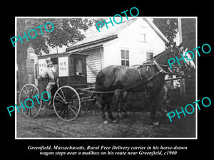 OLD LARGE HISTORIC PHOTO OF GREENFIELD MASSACHUSETTS, THE US MAIL RFD WAGON 1900