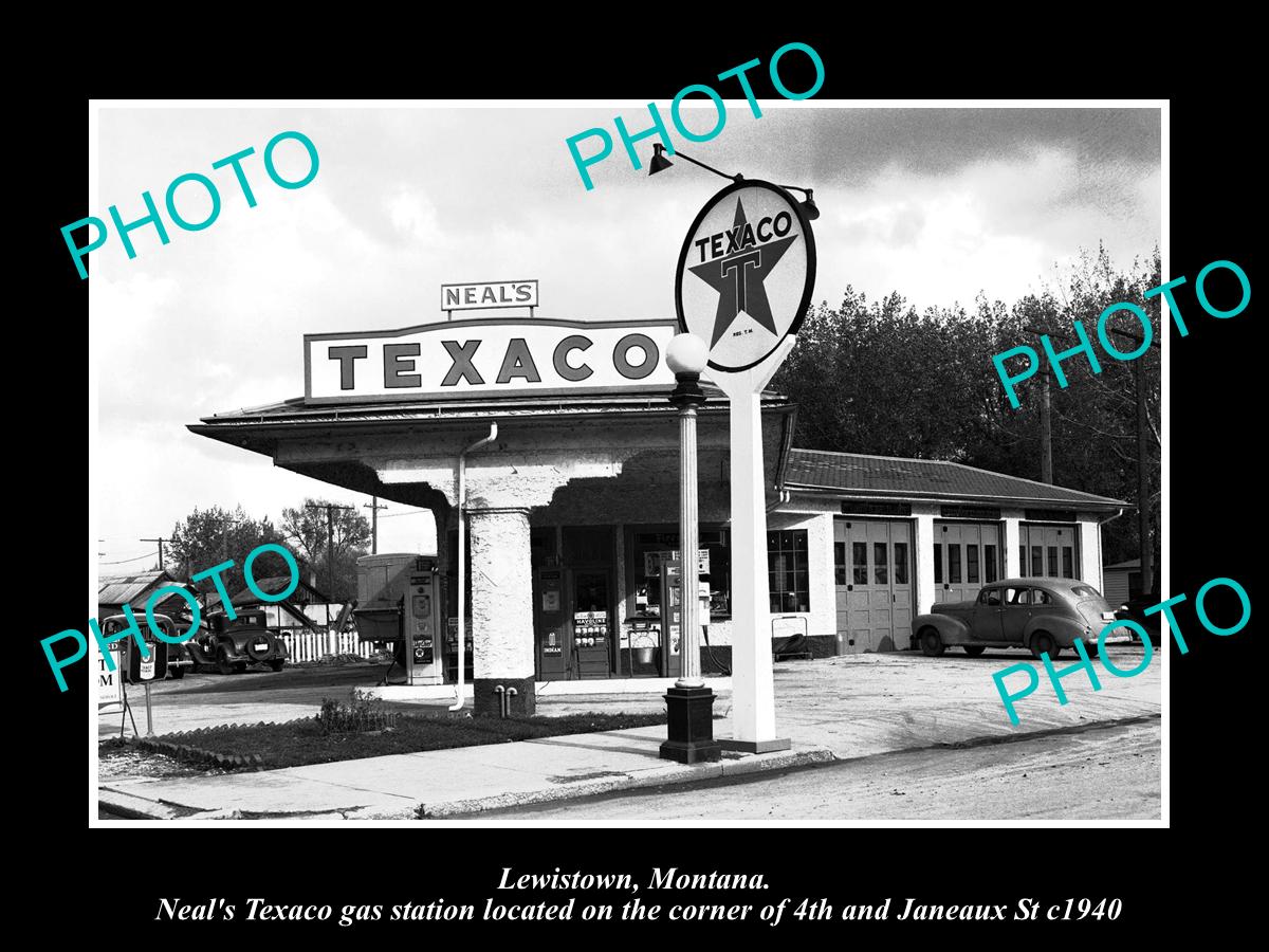 OLD LARGE HISTORIC PHOTO OF LEWISTOWN MONTANA, THE TEXACO GAS STATION c1940