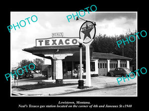 OLD LARGE HISTORIC PHOTO OF LEWISTOWN MONTANA, THE TEXACO GAS STATION c1940