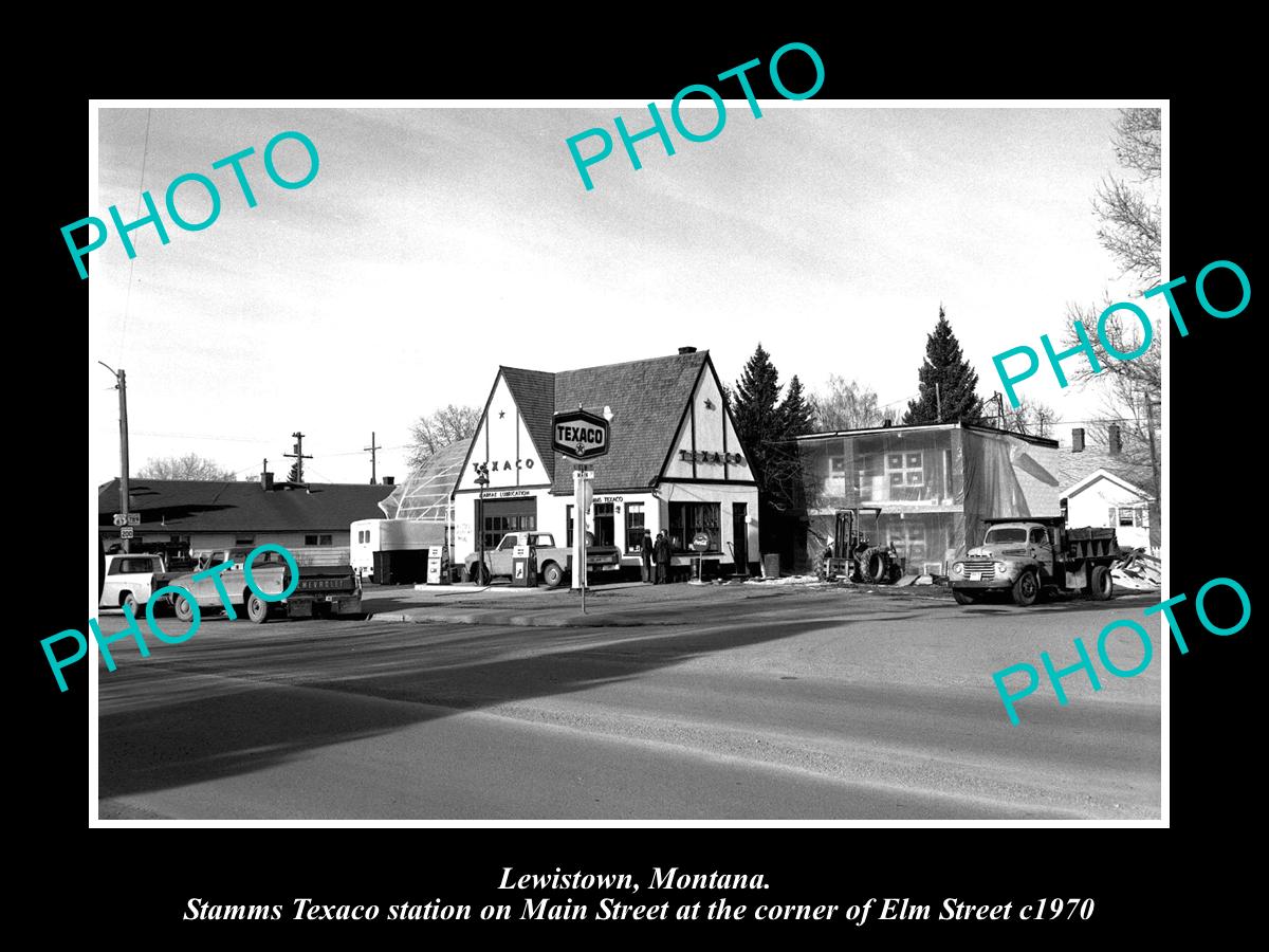 OLD LARGE HISTORIC PHOTO OF LEWISTOWN MONTANA, THE TEXACO GAS STATION c1970