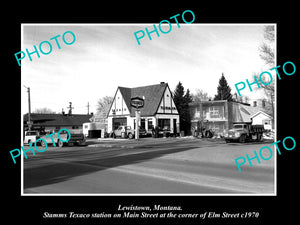 OLD LARGE HISTORIC PHOTO OF LEWISTOWN MONTANA, THE TEXACO GAS STATION c1970