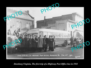 OLD LARGE HISTORIC PHOTO OF STRASBURG VIRGINIA, 1st POST OFFICE BUS TRIP c1941