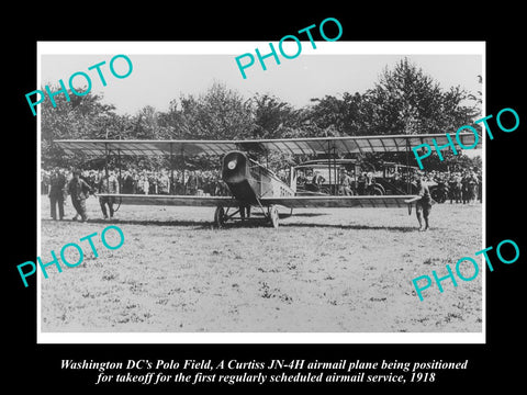 OLD LARGE HISTORIC PHOTO OF WASHINGTON DC, FIRST AIRMAIL FLIGHT, POLO FIELD 1918