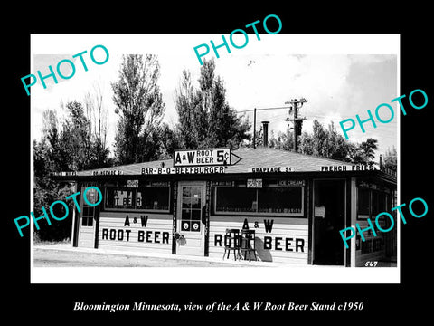 OLD LARGE HISTORIC PHOTO OF BLOOMINGTON MINNESOTA, THE A&W ROOT BEER STAND c1950