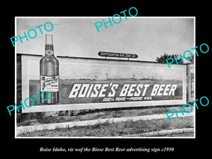 OLD LARGE HISTORIC PHOTO OF BOISE IDAHO, BIOSE BEST BEER ADVERTISING SIGN c1950