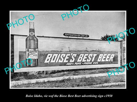 OLD LARGE HISTORIC PHOTO OF BOISE IDAHO, BIOSE BEST BEER ADVERTISING SIGN c1950