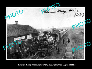 OLD LARGE HISTORIC PHOTO OF GLENNS FERRY IDAHO, VIEW OF RAILROAD STATION c1889