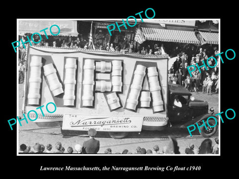 OLD HISTORIC PHOTO OF LAWRENCE MASSACHUSETTS, NARRAGANSETTS BREWERY FLOAT c1940