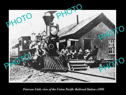 OLD LARGE HISTORIC PHOTO OF PETERSON UTAH, VIEW OF RAILROAD STATION c1890