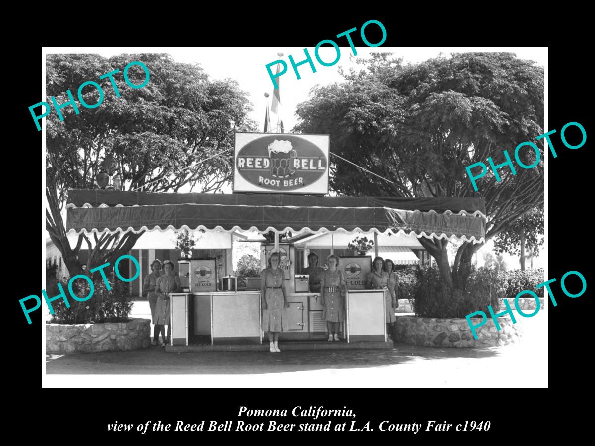 OLD LARGE HISTORIC PHOTO OF POMONA CALIFORNIA, REED BELL ROOT BEER STAND c1940