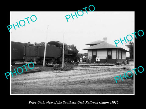 OLD LARGE HISTORIC PHOTO OF PRICE UTAH, VIEW OF RAILROAD STATION c1910